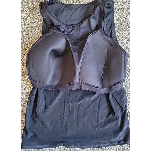 Women's Black 18 DD Swim Top High Neck Padded Bra Lands' End Modest Solid S462 - Picture 6 of 8